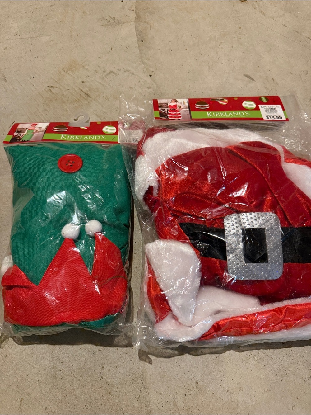 Set of 2 Kirkland  Apron Costumes-elf and Santa Flounce